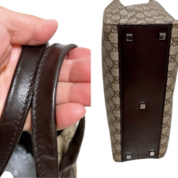 Gucci GG Monogram Canvas Tote Bag Brown Leather Trim Authentic Vintage Shopper - Picture 14 of 16